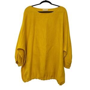 Bryn Walker Linen Top S Saffron Yellow 100% Linen Made USA Raglan Sleeve